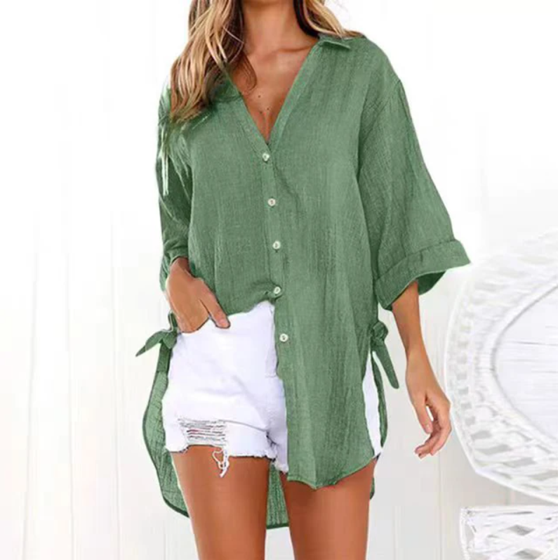 Lange blouse met strikbandjes aan de zijkanten