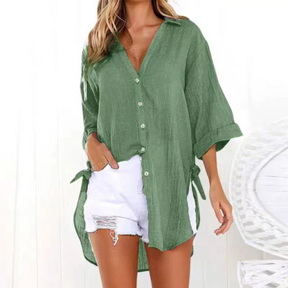Lange blouse met strikbandjes aan de zijkanten