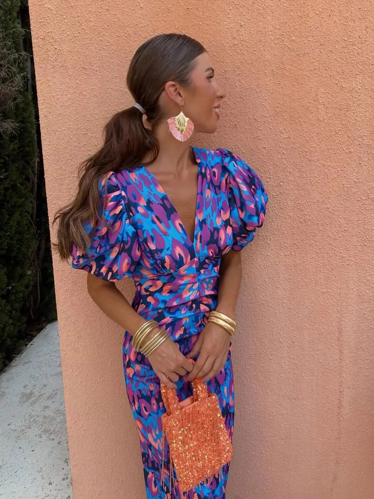 ANNEGRET RETRO-PRINT JURK MET PUFFMOUWEN