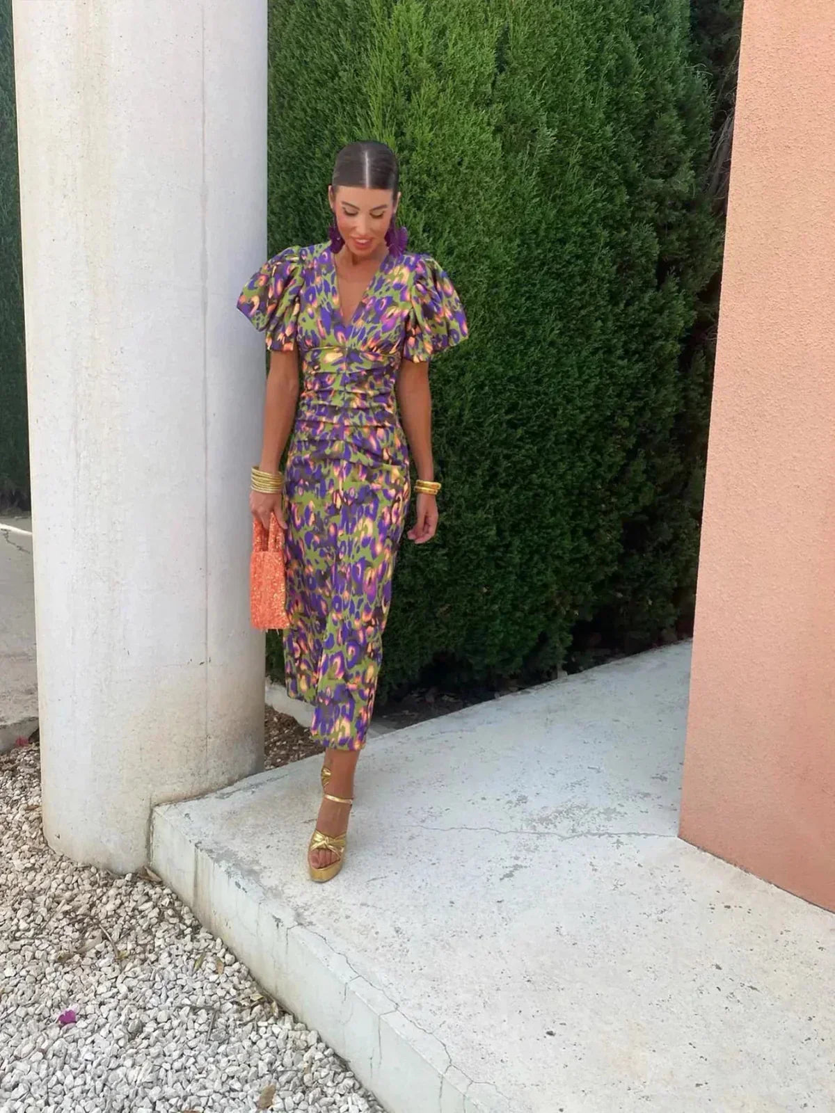 ANNEGRET RETRO-PRINT JURK MET PUFFMOUWEN