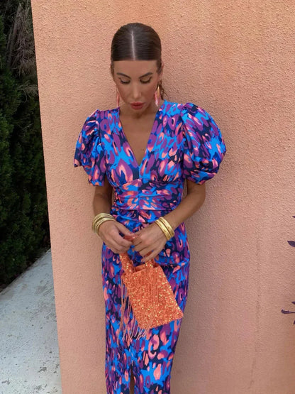ANNEGRET RETRO-PRINT JURK MET PUFFMOUWEN