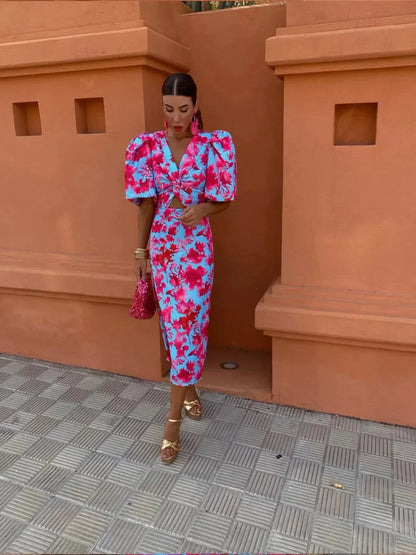 ANNEGRET RETRO-PRINT JURK MET PUFFMOUWEN