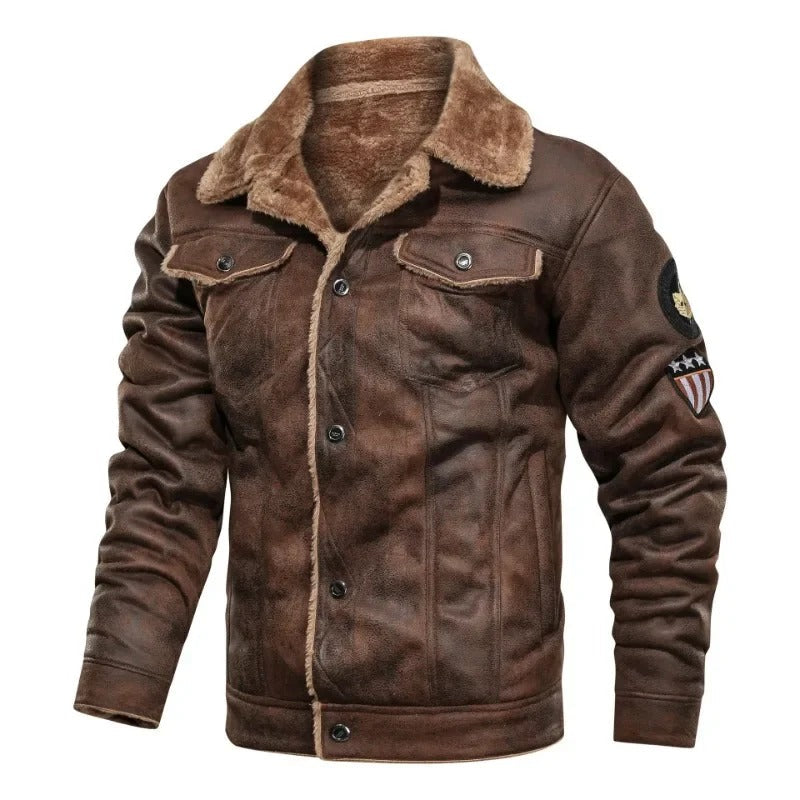 Elegante warme fleece leren jas