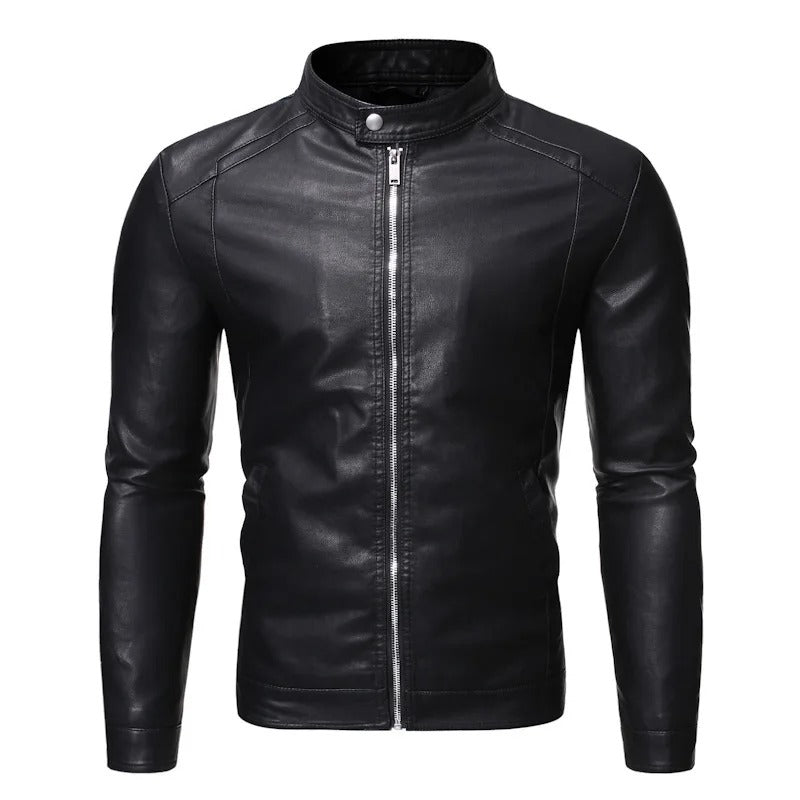 Leren jack met opstaande kraag