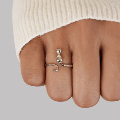 Middernachtskat Zilveren Ring