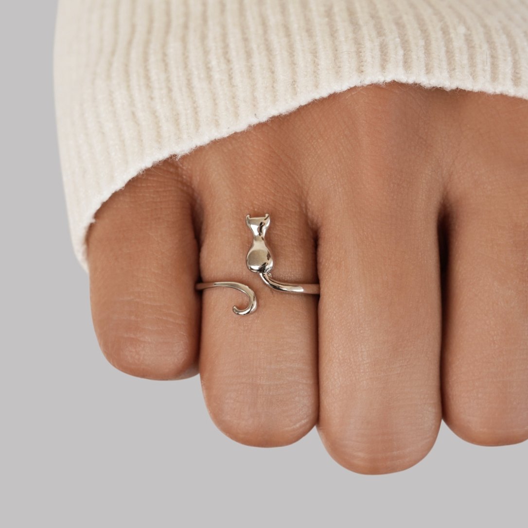 Zilveren ring "Midnight Cat"