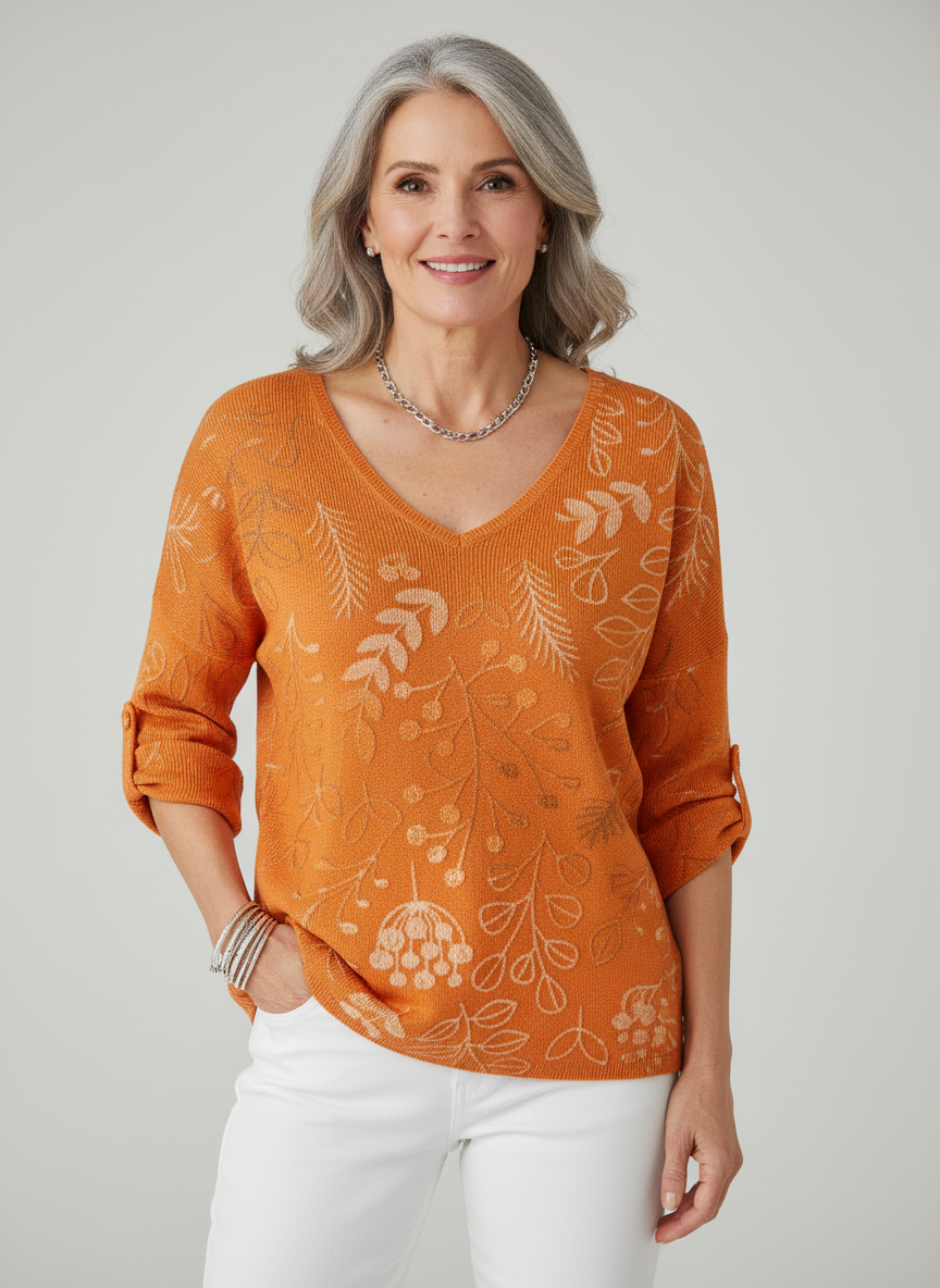MIRELLE | Baumwollmisch-Pullover mit Blättermuster