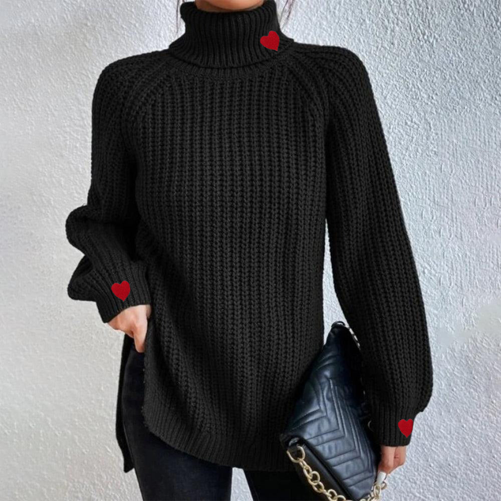 Cool Black Plain Long-sleeved Turtleneck Jumper