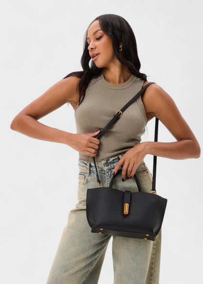 Sac fourre-tout femme cuir synthétique texturé design élégant - Noiré