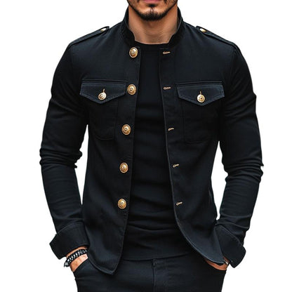 Klassische Vintage-Herrenjacke im Casual-Stil mit Stehkragen und Knopfleiste