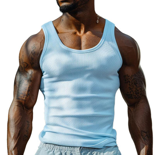 Herren Lässiges Waffelmuster Slim Fit Tanktop mit U-Ausschnitt 44612694M