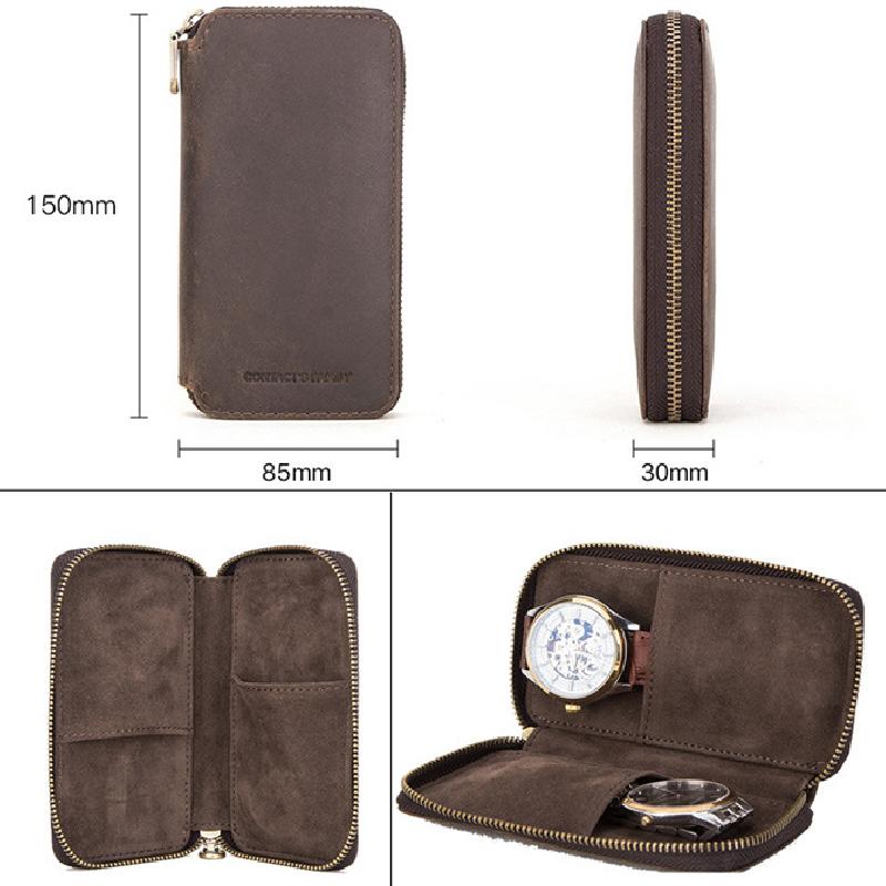 Herren Vintage Rindsleder Handgefertigte Uhrenaufbewahrungstasche 47182540K