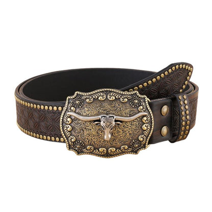 Heren Vintage Western Cowboy Reliëf Punk Leren Riem 03004753K