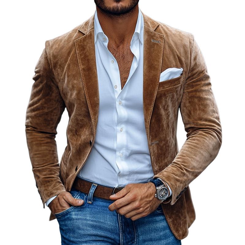 Herrenmode Blazer aus Wildleder mit Einkerbungskragen und Zwei-Knopf-Verschluss – Casual Stil