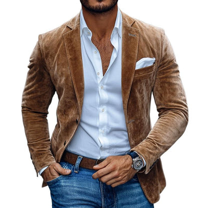Herrenmode Blazer aus Wildleder mit Einkerbungskragen und Zwei-Knopf-Verschluss – Casual Stil