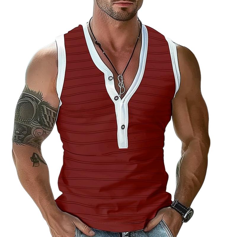 Herren Lässiges Gestreiftes Slim Fit Tanktop mit Henley-Kragen 46639172M