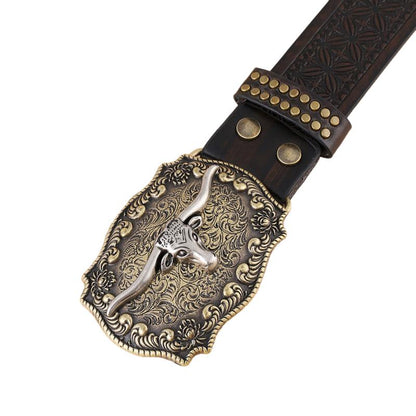 Heren Vintage Western Cowboy Reliëf Punk Leren Riem 03004753K