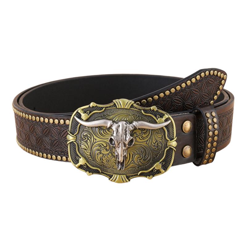 Heren Vintage Western Cowboy Reliëf Punk Leren Riem 03004753K