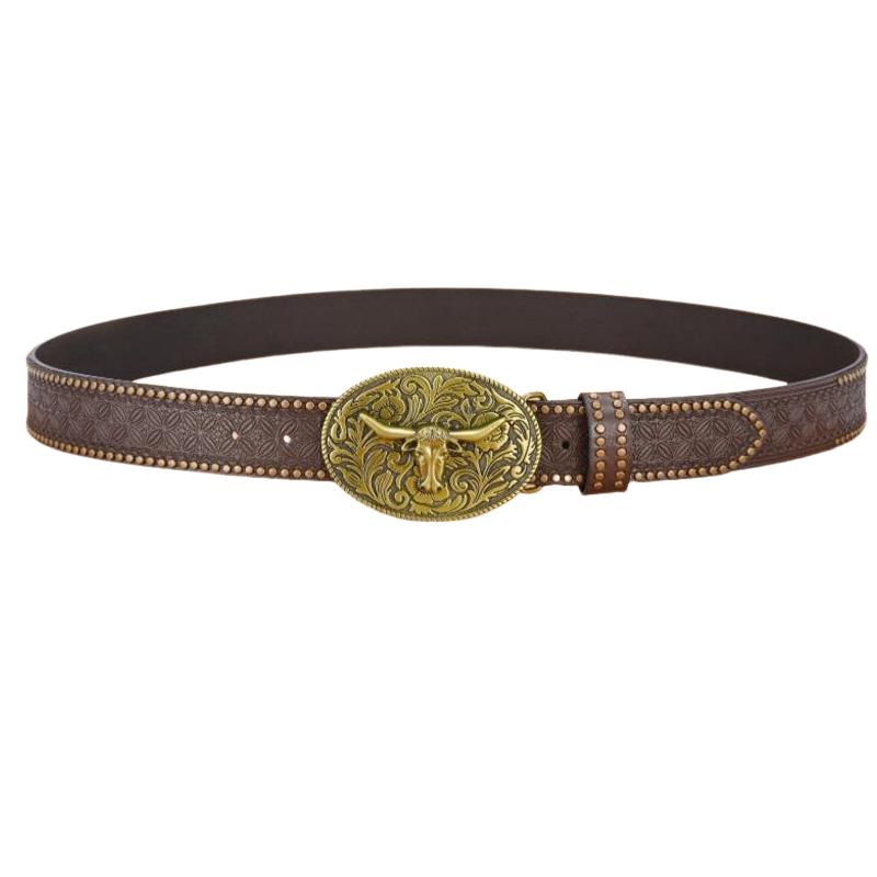 Herren Western Cowboy Stil Vintage Nieten-Geprägter Gürtel 33277436U
