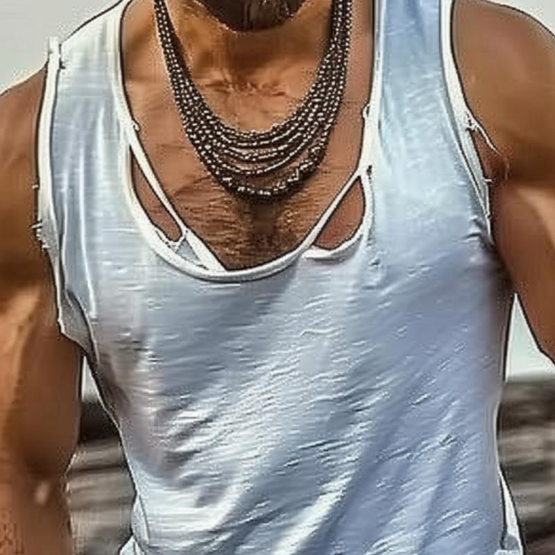 Herren Lässiges Baumwollmischung Tanktop im Used-Look mit Löchern 74410172M