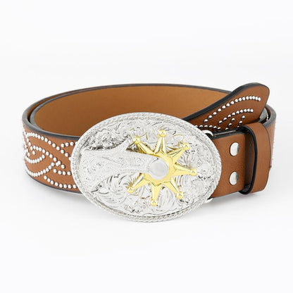 Heren Vintage Western Cowboy Reliëf Punk Leren Riem 03004753K