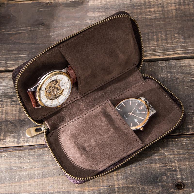 Herren Vintage Rindsleder Handgefertigte Uhrenaufbewahrungstasche 47182540K