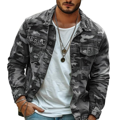 Herrenjacke im Camouflage-Canvas-Retro-Stil mit Reverskragen