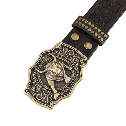 Heren Vintage Western Cowboy Reliëf Punk Leren Riem 03004753K