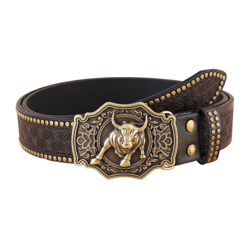 Heren Vintage Western Cowboy Reliëf Punk Leren Riem 03004753K