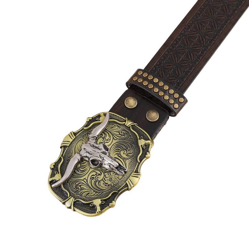 Heren Vintage Western Cowboy Reliëf Punk Leren Riem 03004753K