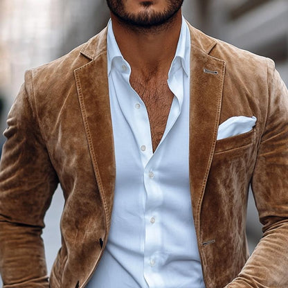 Herrenmode Blazer aus Wildleder mit Einkerbungskragen und Zwei-Knopf-Verschluss – Casual Stil