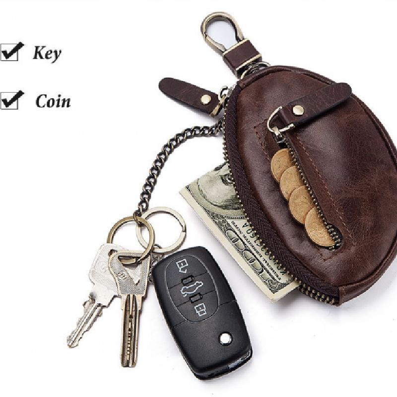 Herren Klassische Rindsleder Autoschlüssel Reißverschluss Brieftasche 08486347K