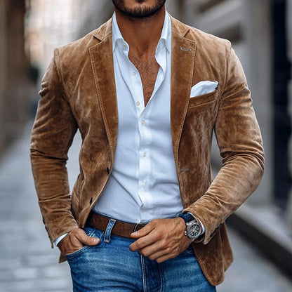 Herrenmode Blazer aus Wildleder mit Einkerbungskragen und Zwei-Knopf-Verschluss – Casual Stil