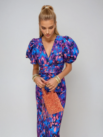 ANNEGRET RETRO-PRINT JURK MET PUFFMOUWEN