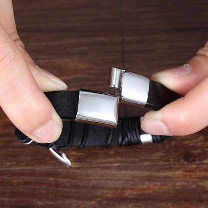 Elfih Feder-Lederarmband – Mehrlagiges Edelstahl-Accessoire für Herren