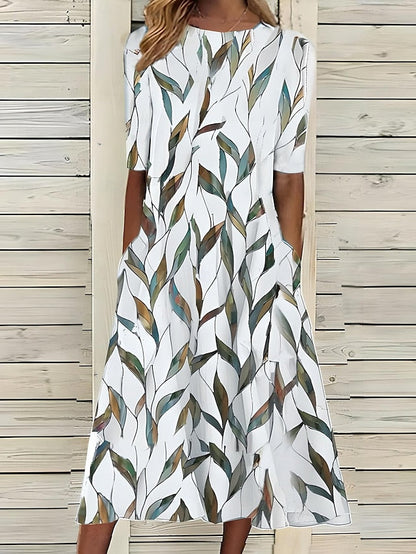 Leigh™ – Küstiges Midikleid mit Blumenmuster und klassischem Rundhalsausschnitt