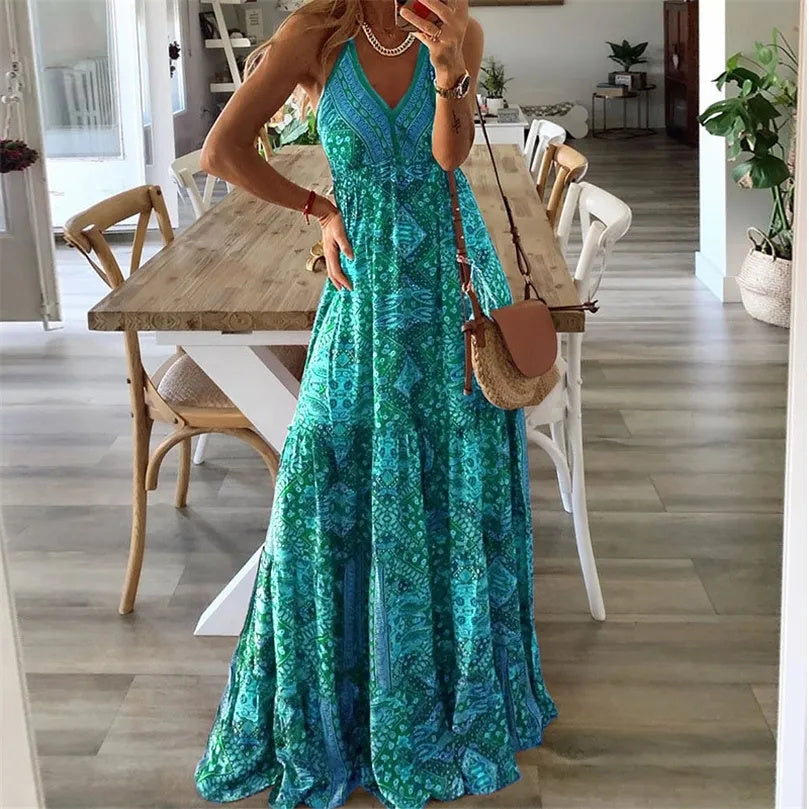 Wren - Bohemian maxi-jurk met spaghettibandjes en V-hals