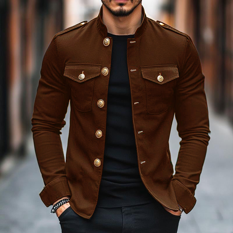Klassische Vintage-Herrenjacke im Casual-Stil mit Stehkragen und Knopfleiste