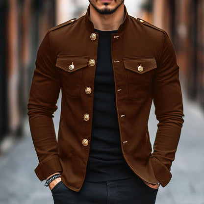 Klassische Vintage-Herrenjacke im Casual-Stil mit Stehkragen und Knopfleiste