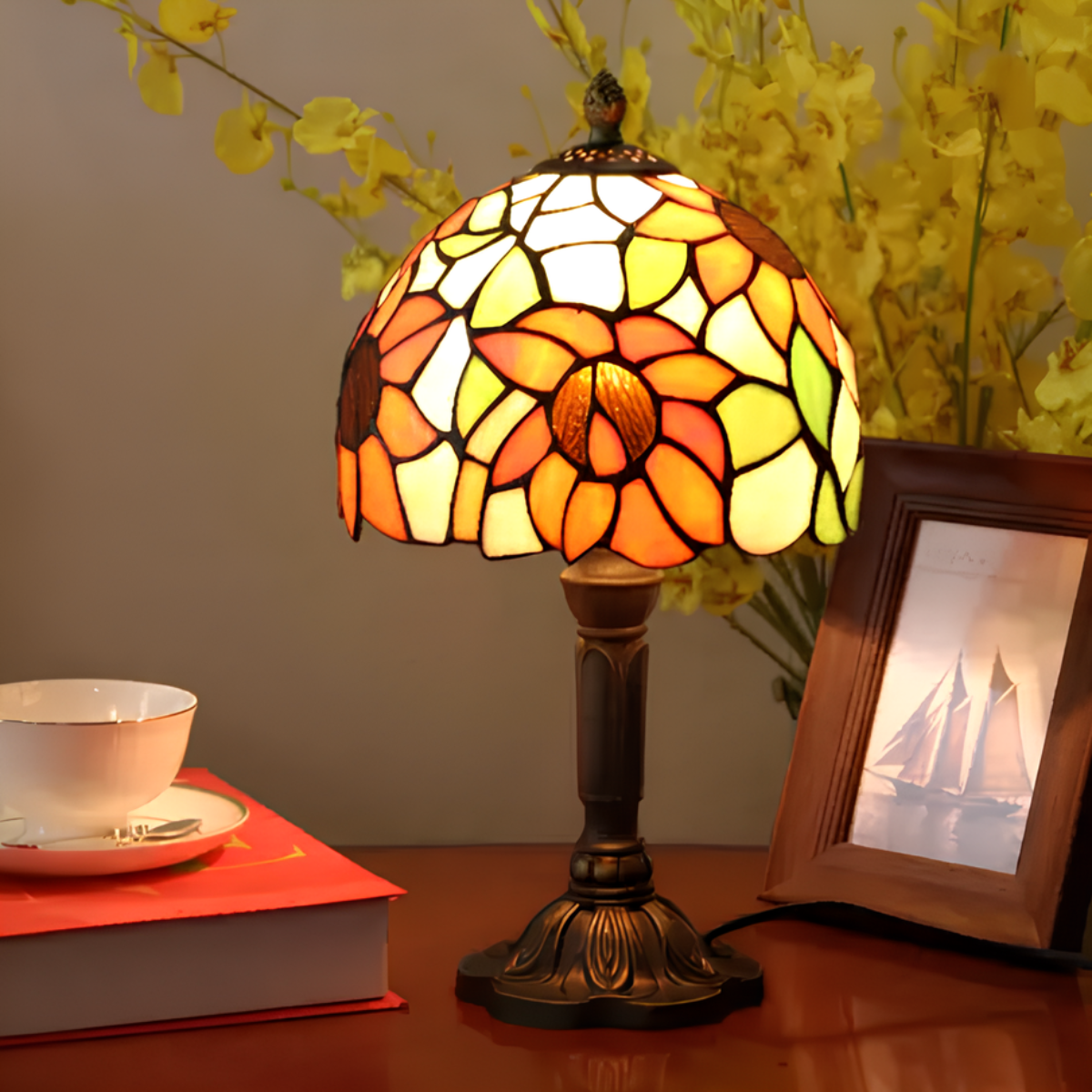 Antique stained glass lamp