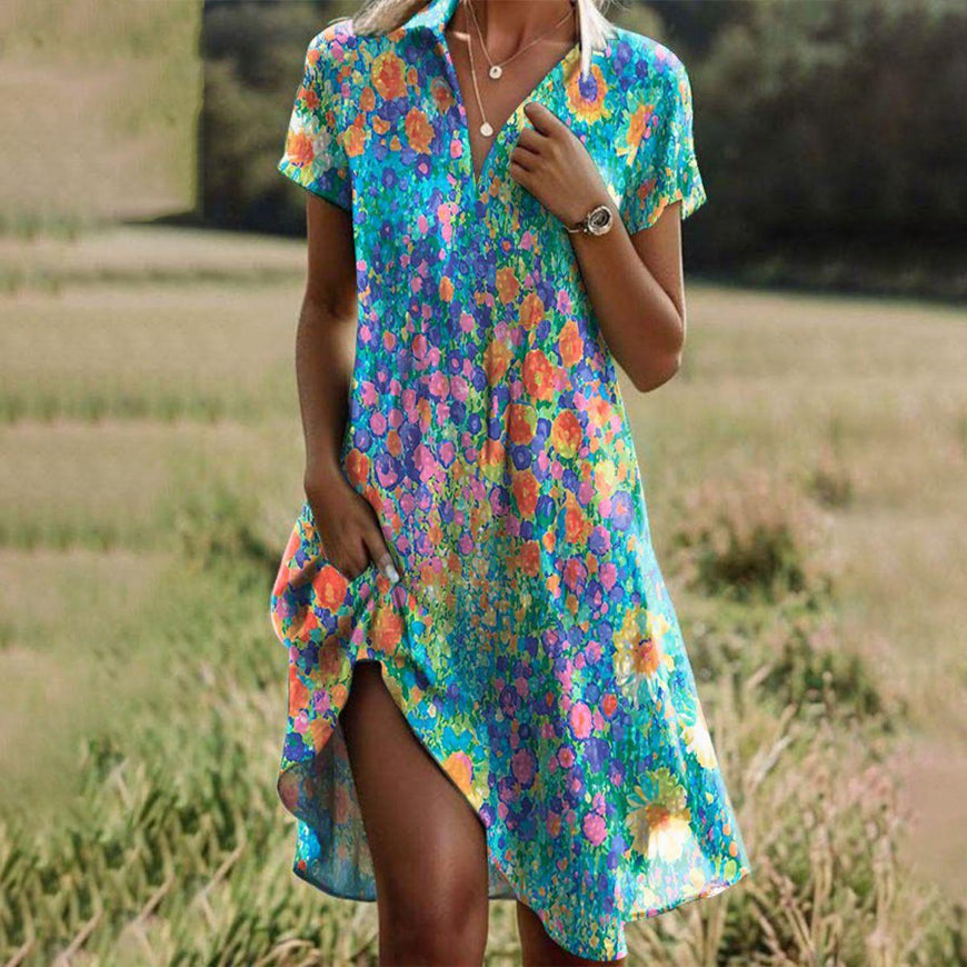 Rachel - Vintage Gebloemde Boho V-hals Jurk