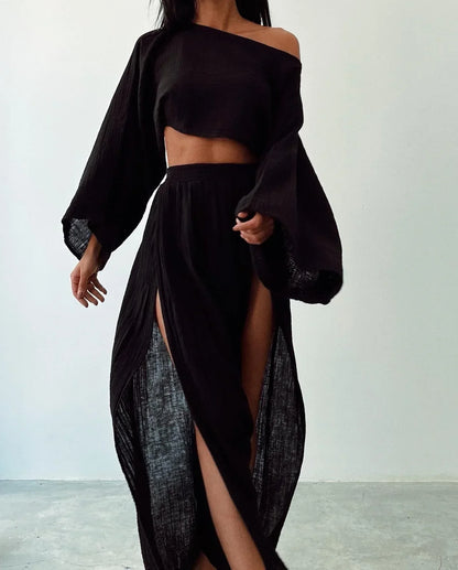 THARAH | Boho Crop Top en Maxi Rok Sets