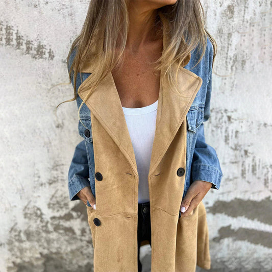 ELORA™ - Tweekleurige denim trenchcoat