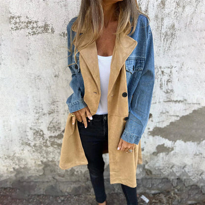 ELORA™ - Tweekleurige denim trenchcoat