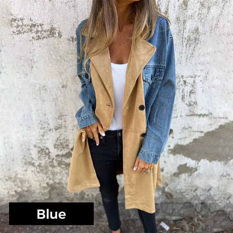 ELORA™ - Tweekleurige denim trenchcoat