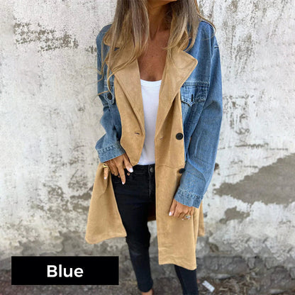 ELORA™ - Tweekleurige denim trenchcoat
