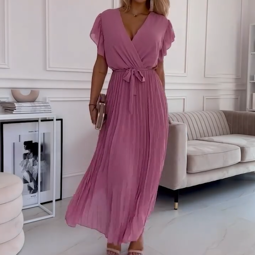 FRIDA I PLISSIERTES KLEID MIT V-AUSSCHNITT