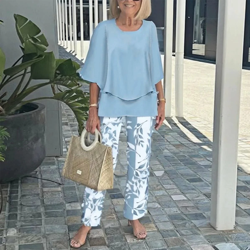 Shirley™ – Effortless Printed Pants Set with Classic Crewneck Top