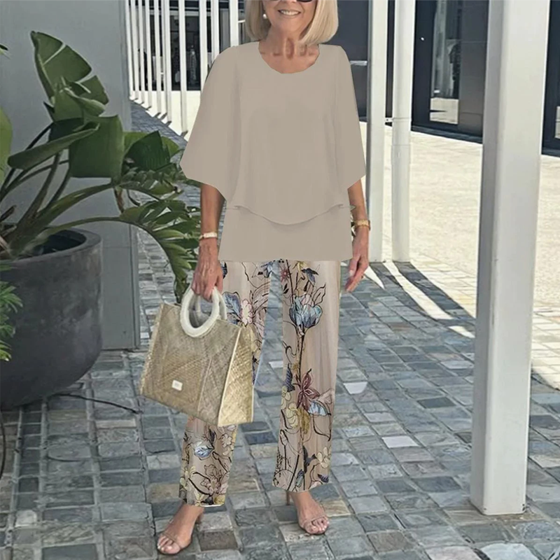 Shirley™ – Effortless Printed Pants Set with Classic Crewneck Top