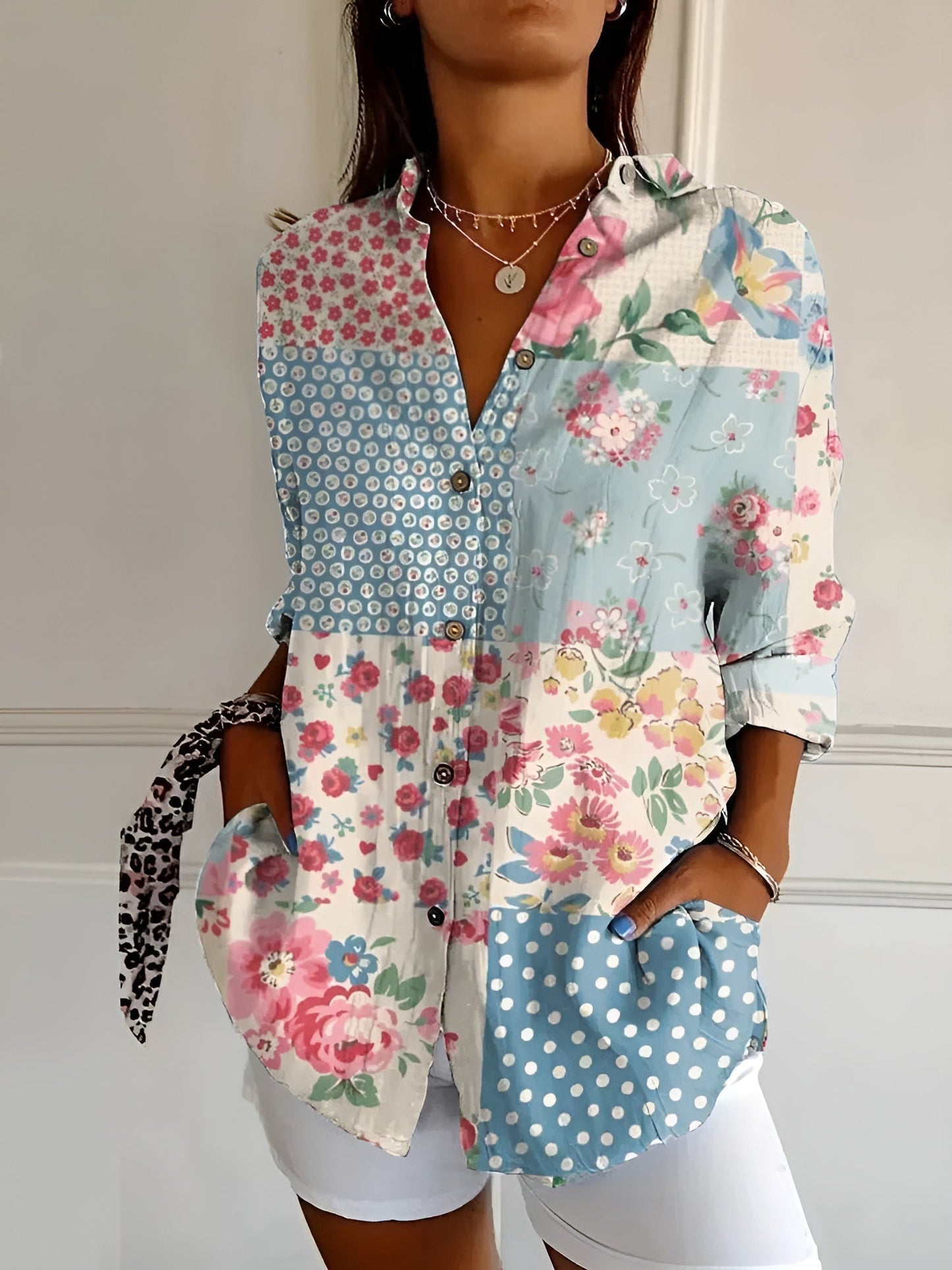 DESIREE I GEBLOEMDE BLOUSE MET KNOPENLIJST